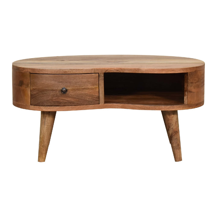 Beige Oak Veneer Solid Mango Wood Whitewashed Grey Mini Console with Nordic Legs & Glossy Knobs