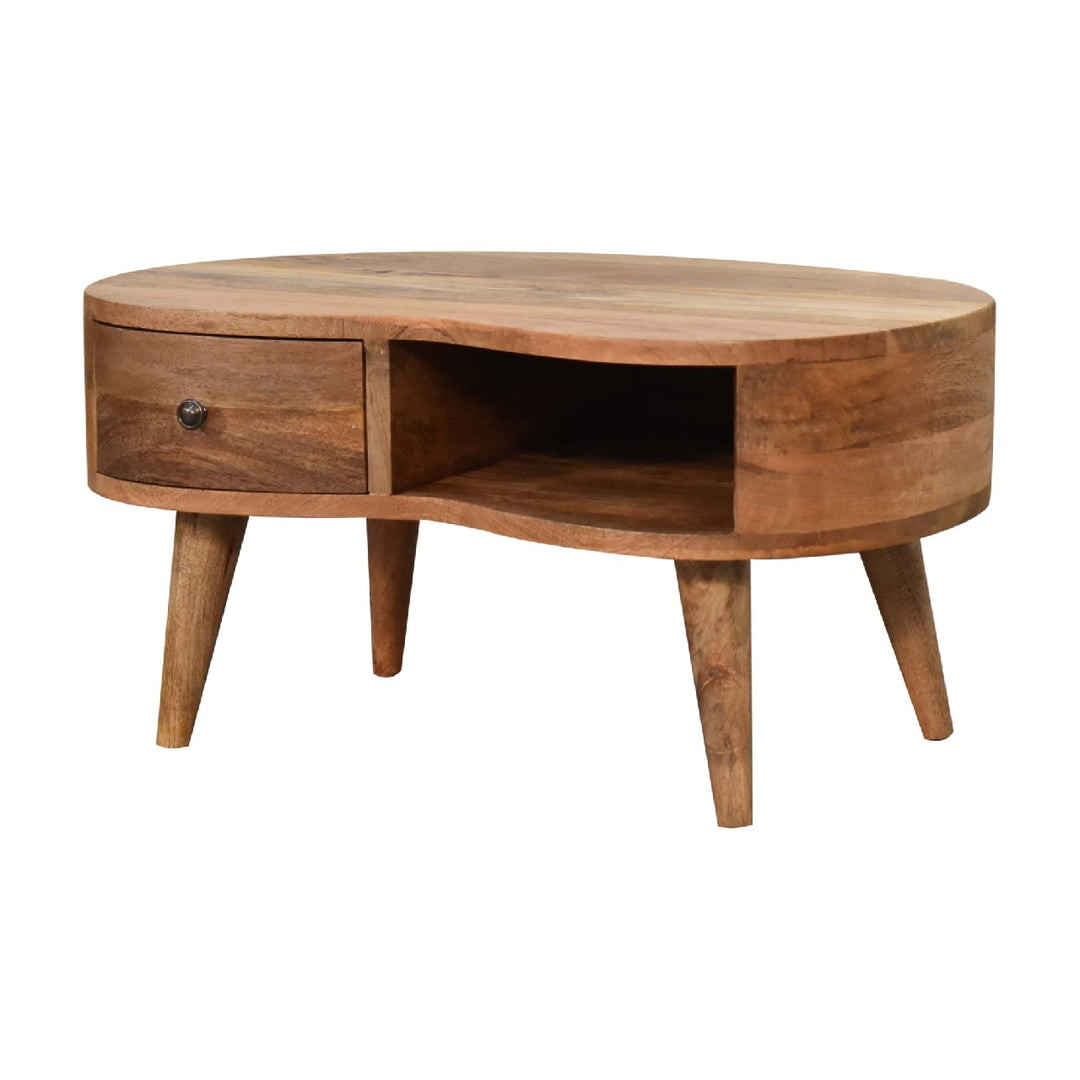 Beige Oak Veneer Solid Mango Wood Whitewashed Grey Mini Console with Nordic Legs & Glossy Knobs