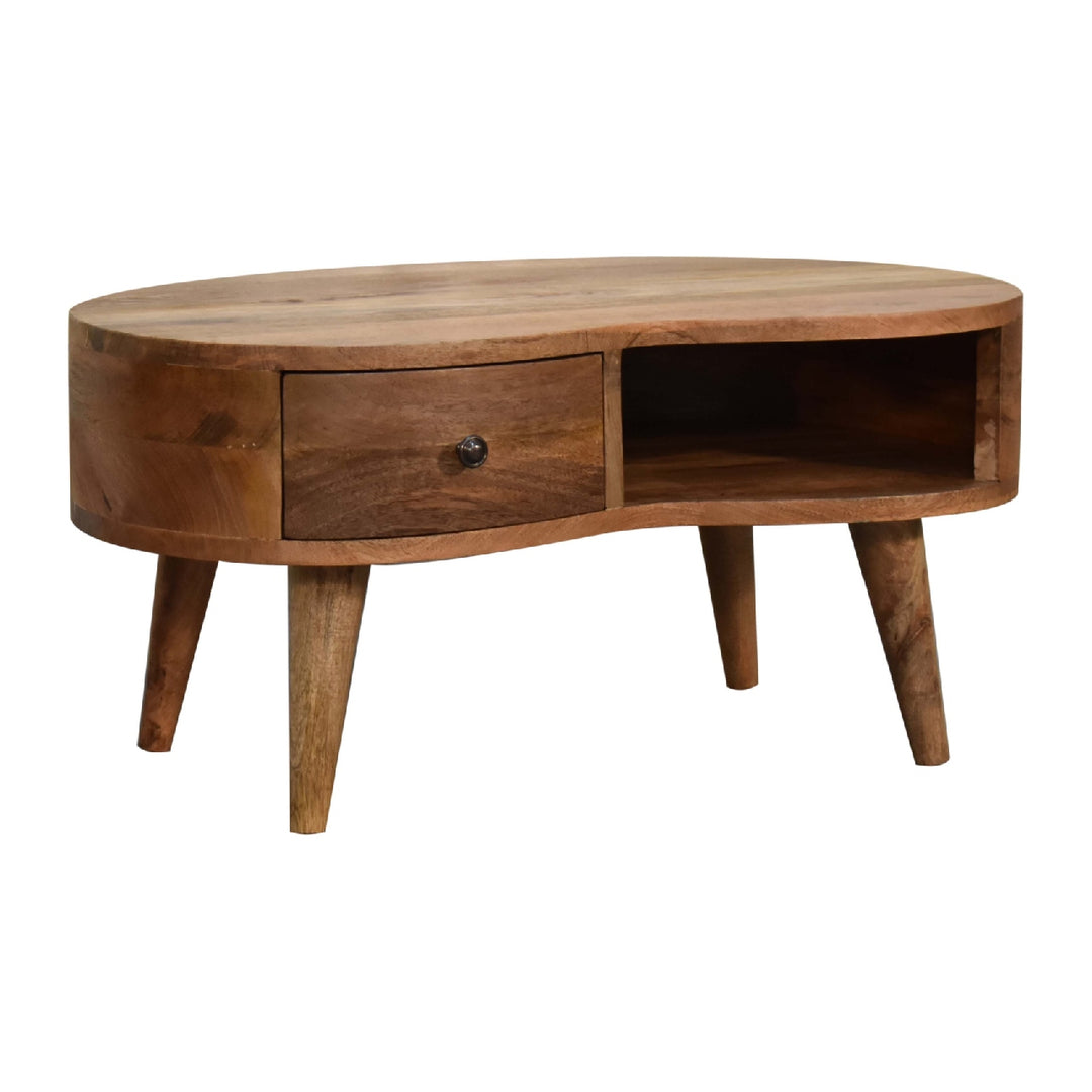Beige Oak Veneer Solid Mango Wood Whitewashed Grey Mini Console with Nordic Legs & Glossy Knobs