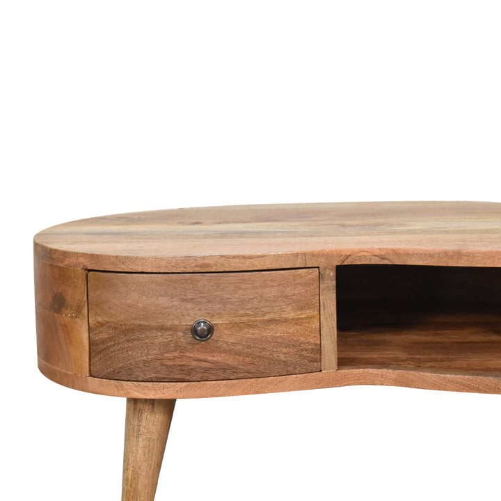 Beige Oak Veneer Solid Mango Wood Whitewashed Grey Mini Console with Nordic Legs & Glossy Knobs
