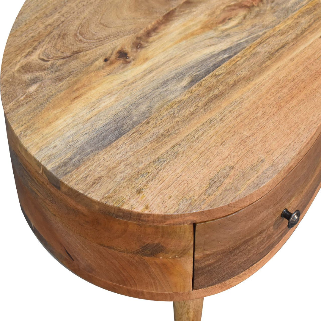Beige Oak Veneer Solid Mango Wood Whitewashed Grey Mini Console with Nordic Legs & Glossy Knobs