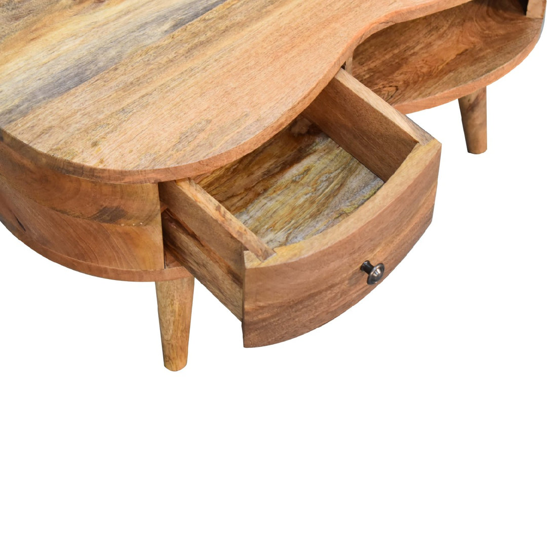 Beige Oak Veneer Solid Mango Wood Whitewashed Grey Mini Console with Nordic Legs & Glossy Knobs