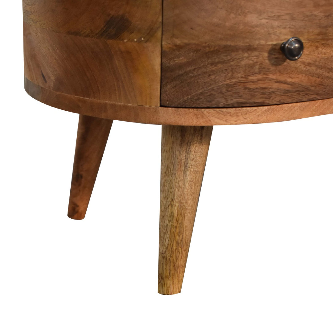 Beige Oak Veneer Solid Mango Wood Whitewashed Grey Mini Console with Nordic Legs & Glossy Knobs