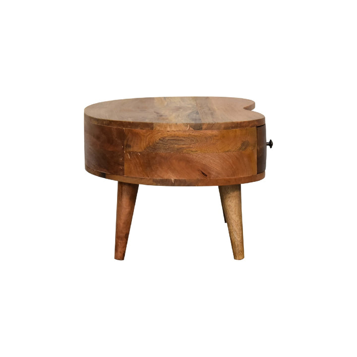 Beige Oak Veneer Solid Mango Wood Whitewashed Grey Mini Console with Nordic Legs & Glossy Knobs