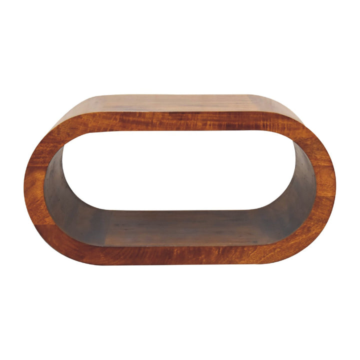 Brown Lacquered Solid Mango Wood Amaya Coffee Table with Open Slit & Curved Edges