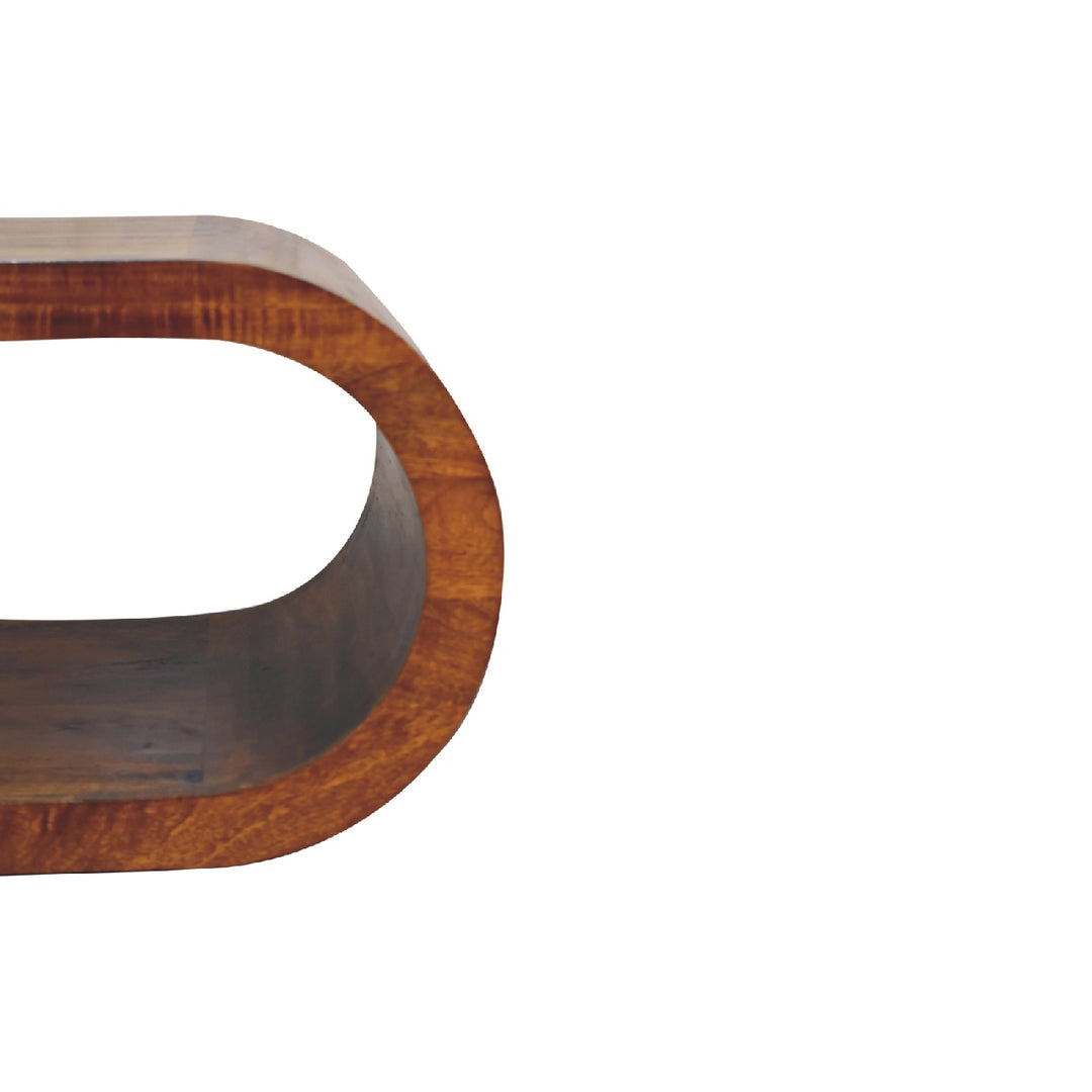 Brown Lacquered Solid Mango Wood Amaya Coffee Table with Open Slit & Curved Edges