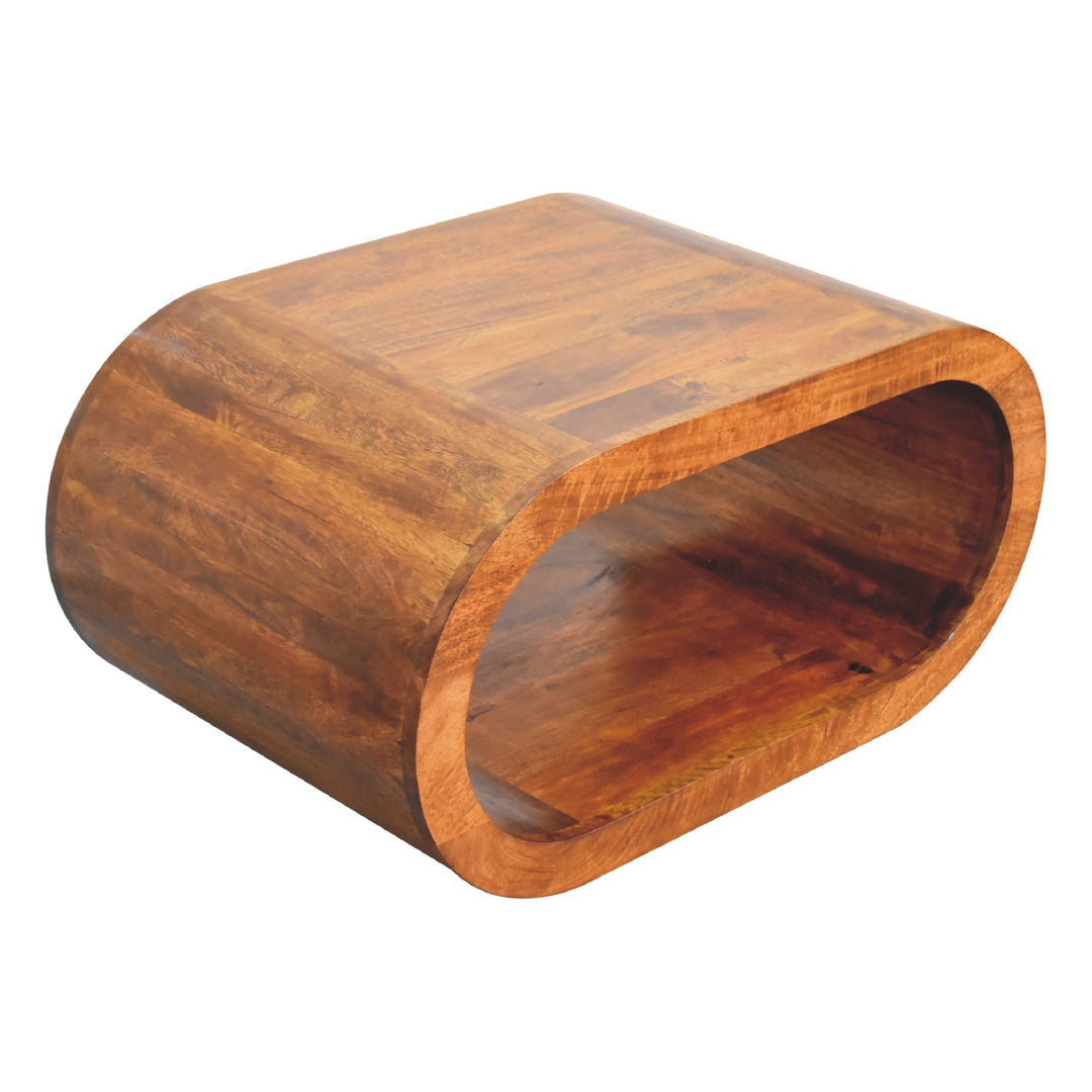 Brown Lacquered Solid Mango Wood Amaya Coffee Table with Open Slit & Curved Edges
