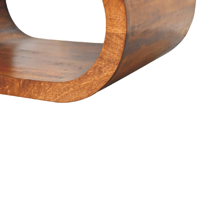 Brown Lacquered Solid Mango Wood Amaya Coffee Table with Open Slit & Curved Edges