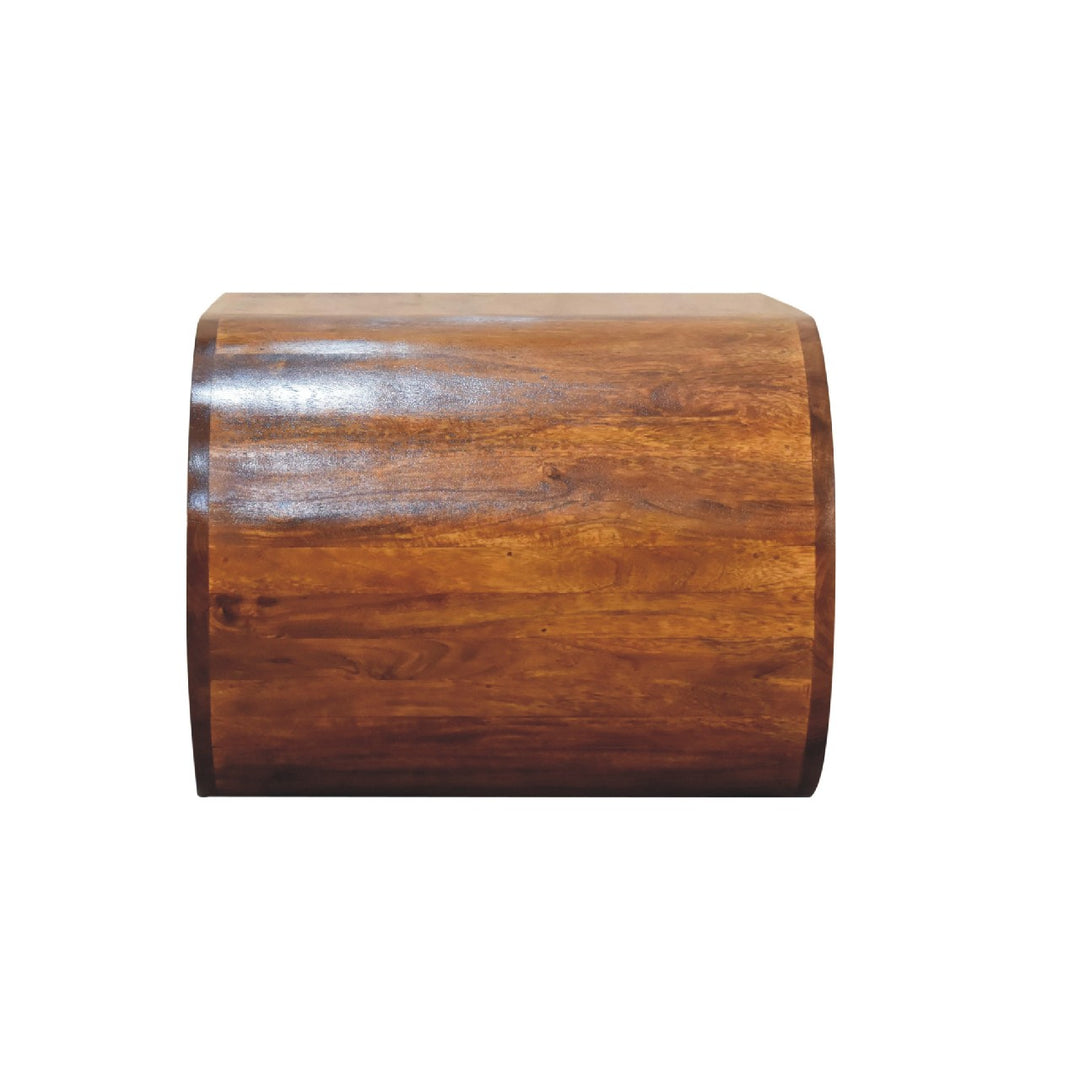 Brown Lacquered Solid Mango Wood Amaya Coffee Table with Open Slit & Curved Edges