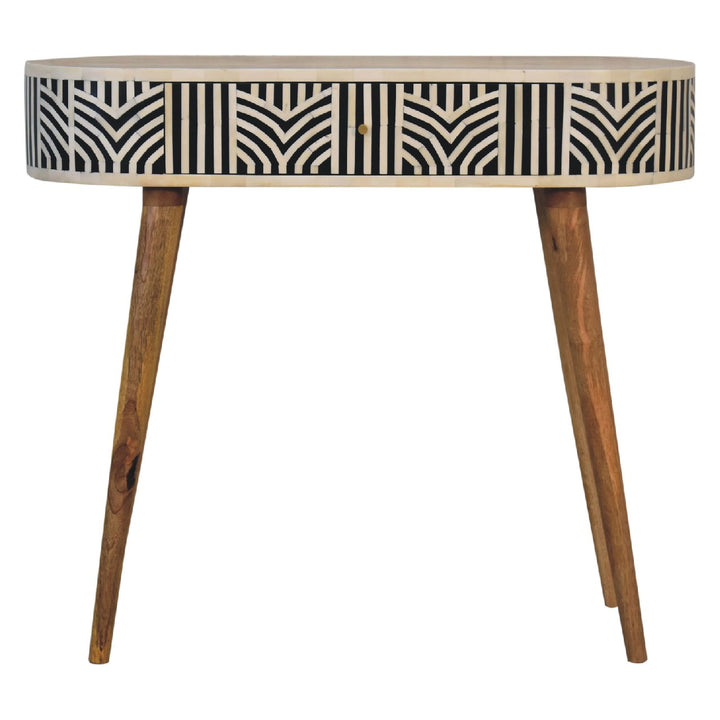 Solid Mango Wood Edessa Console Table with Bone Inlay Detail, 1 Drawer & Turned Legs | Natural Oak Finish | 90 x 35 x 78 cm