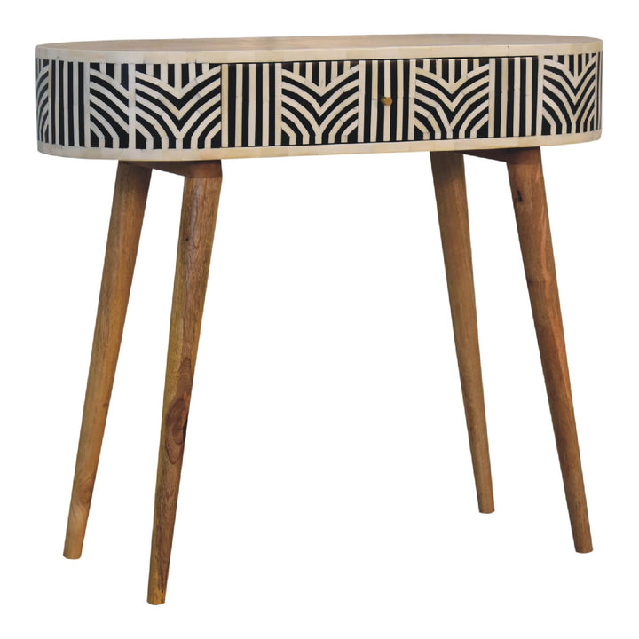 Solid Mango Wood Edessa Console Table with Bone Inlay Detail, 1 Drawer & Turned Legs | Natural Oak Finish | 90 x 35 x 78 cm