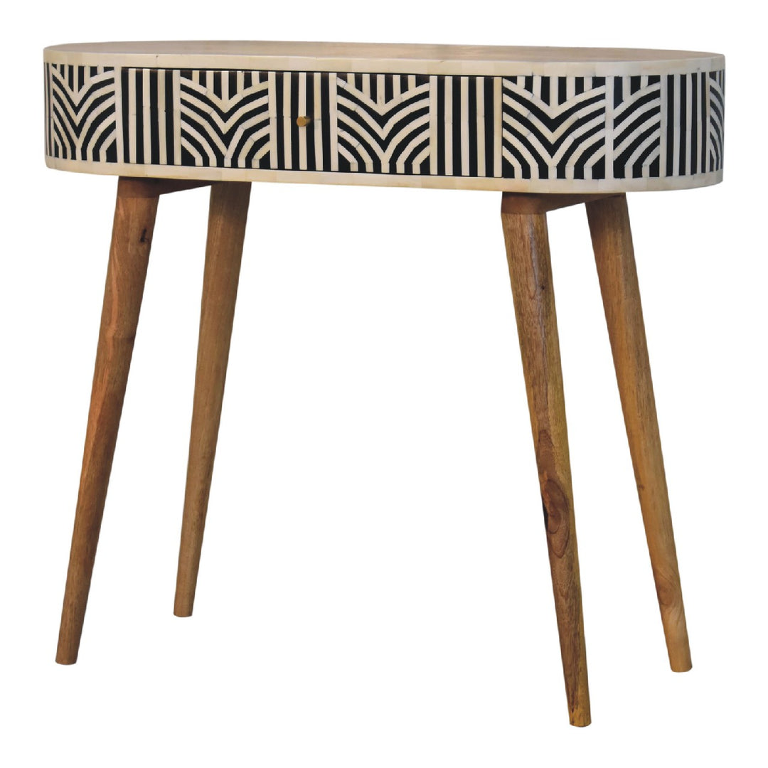 Solid Mango Wood Edessa Console Table with Bone Inlay Detail, 1 Drawer & Turned Legs | Natural Oak Finish | 90 x 35 x 78 cm