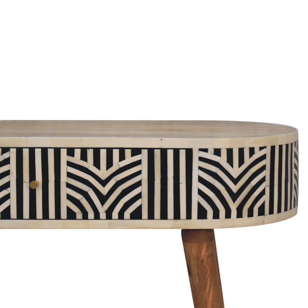 Solid Mango Wood Edessa Console Table with Bone Inlay Detail, 1 Drawer & Turned Legs | Natural Oak Finish | 90 x 35 x 78 cm