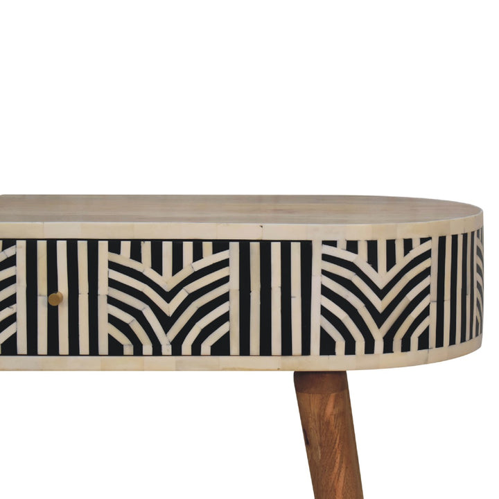 Solid Mango Wood Edessa Console Table with Bone Inlay Detail, 1 Drawer & Turned Legs | Natural Oak Finish | 90 x 35 x 78 cm