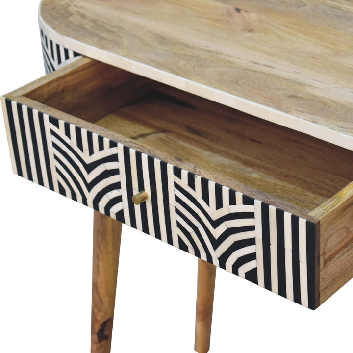 Solid Mango Wood Edessa Console Table with Bone Inlay Detail, 1 Drawer & Turned Legs | Natural Oak Finish | 90 x 35 x 78 cm
