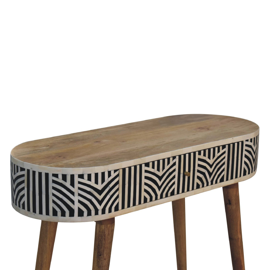 Solid Mango Wood Edessa Console Table with Bone Inlay Detail, 1 Drawer & Turned Legs | Natural Oak Finish | 90 x 35 x 78 cm