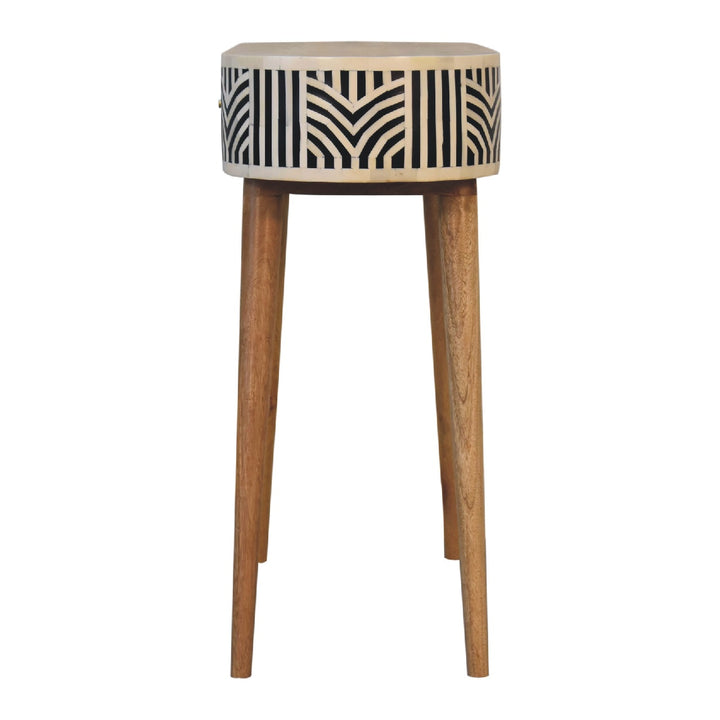 Solid Mango Wood Edessa Console Table with Bone Inlay Detail, 1 Drawer & Turned Legs | Natural Oak Finish | 90 x 35 x 78 cm