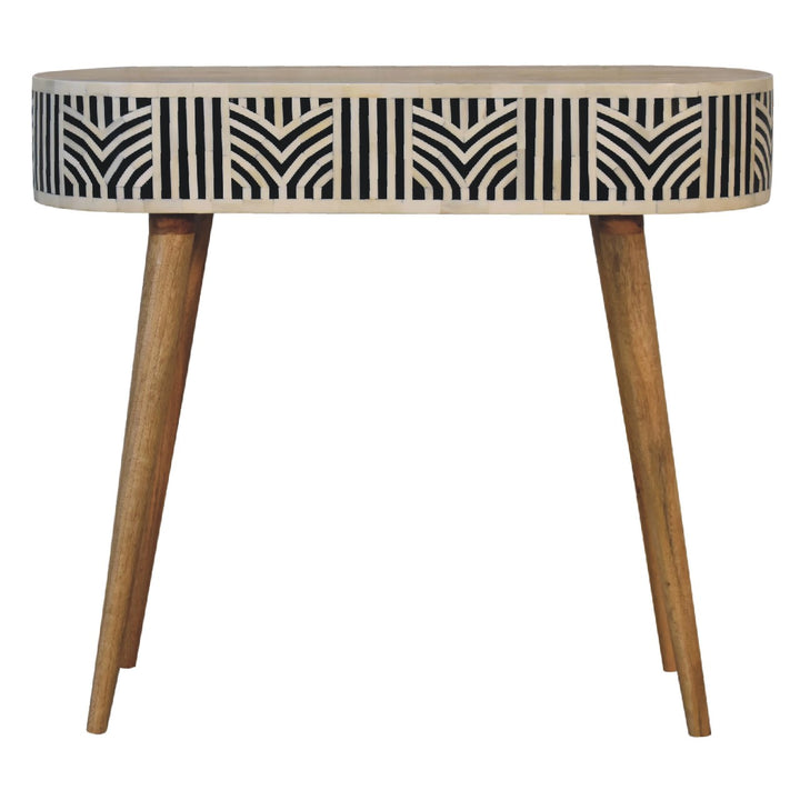 Solid Mango Wood Edessa Console Table with Bone Inlay Detail, 1 Drawer & Turned Legs | Natural Oak Finish | 90 x 35 x 78 cm