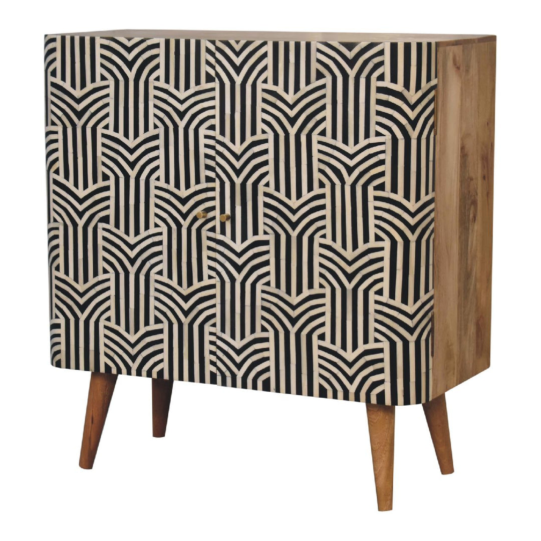 Brown Lacquered Solid Mango Wood Edessa Buffet with Bone Inlays & Floating Media Design
