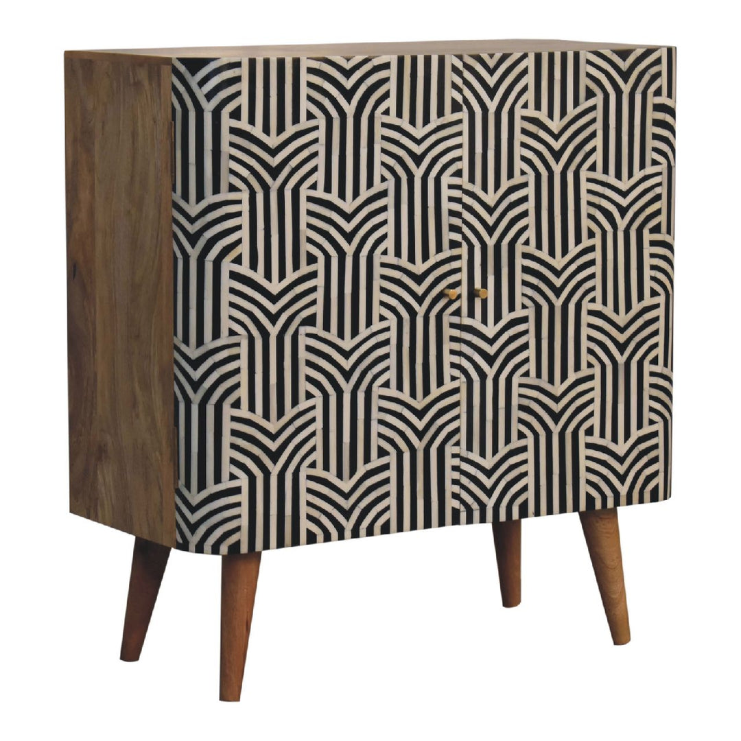 Brown Lacquered Solid Mango Wood Edessa Buffet with Bone Inlays & Floating Media Design