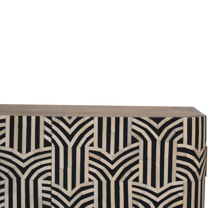 Brown Lacquered Solid Mango Wood Edessa Buffet with Bone Inlays & Floating Media Design