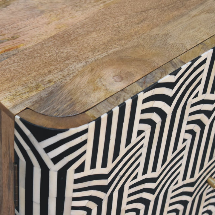 Brown Lacquered Solid Mango Wood Edessa Buffet with Bone Inlays & Floating Media Design