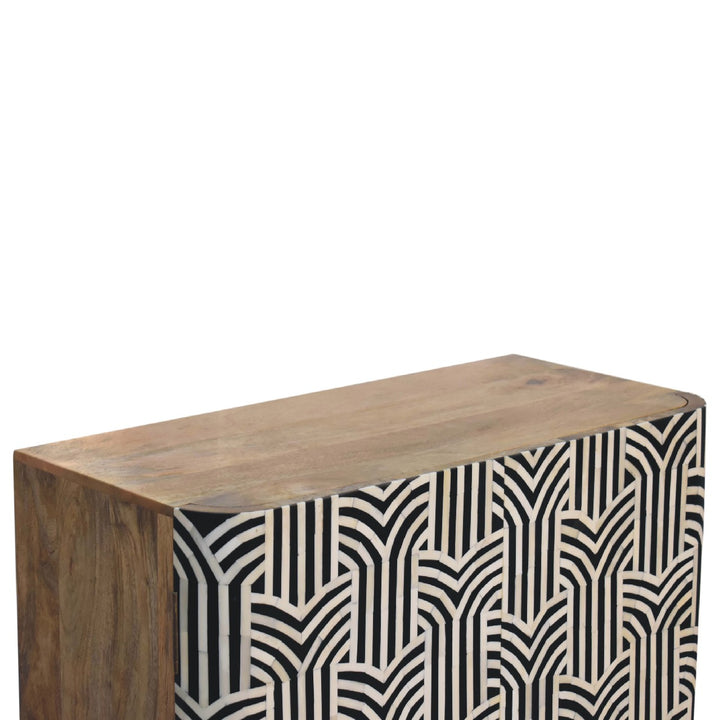 Brown Lacquered Solid Mango Wood Edessa Buffet with Bone Inlays & Floating Media Design