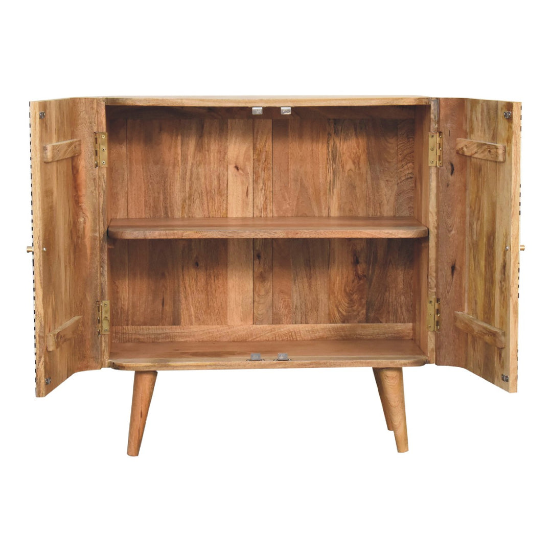Brown Lacquered Solid Mango Wood Edessa Buffet with Bone Inlays & Floating Media Design