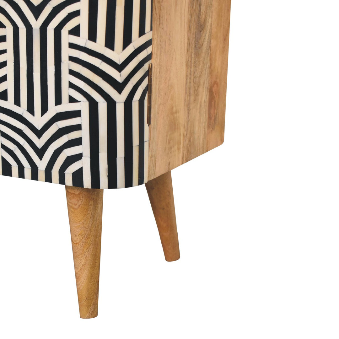 Brown Lacquered Solid Mango Wood Edessa Buffet with Bone Inlays & Floating Media Design