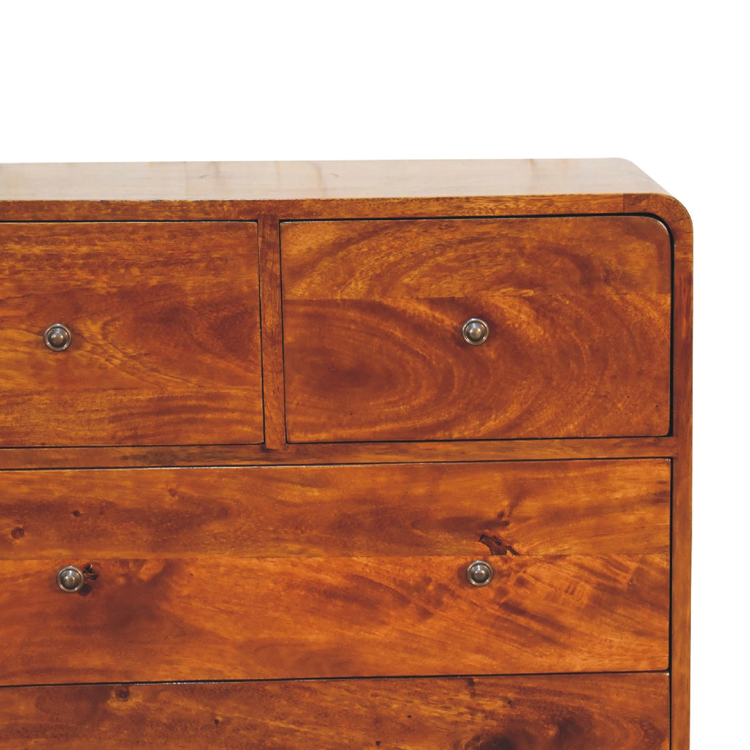 Brown Honeycomb Chestnut Solid Mango Wood Curved 5-Drawer Chest of Drawers