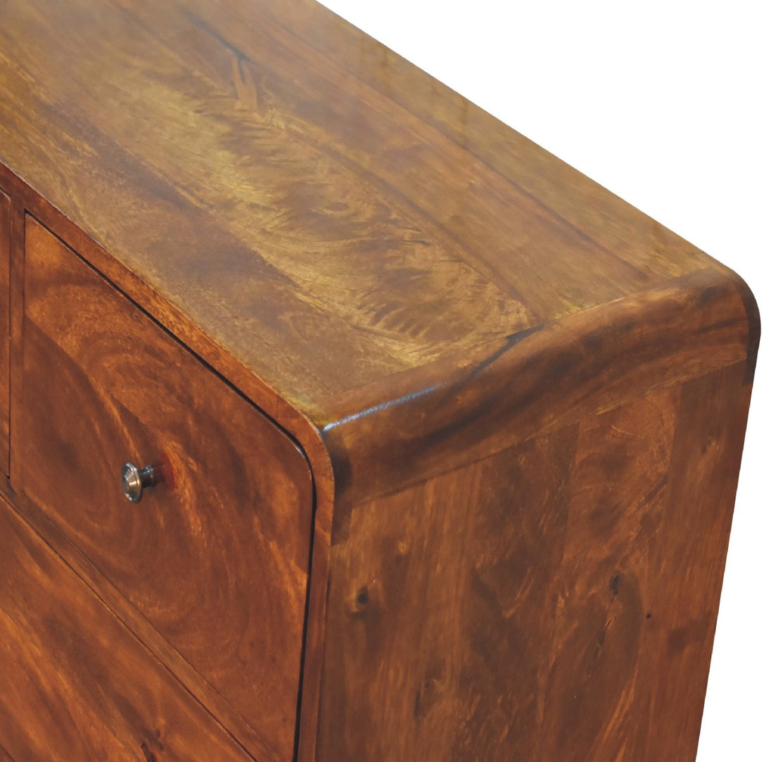 Brown Honeycomb Chestnut Solid Mango Wood Curved 5-Drawer Chest of Drawers