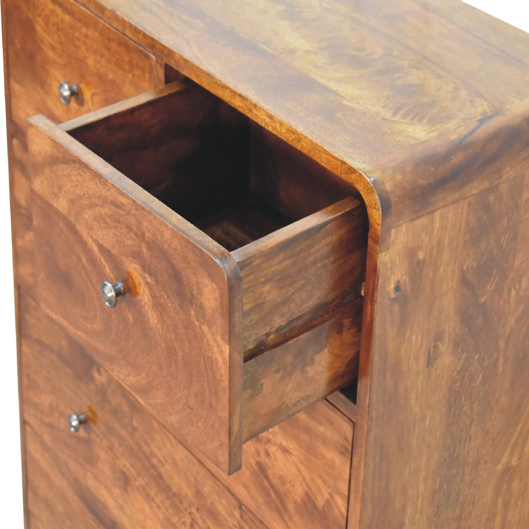 Brown Honeycomb Chestnut Solid Mango Wood Curved 5-Drawer Chest of Drawers