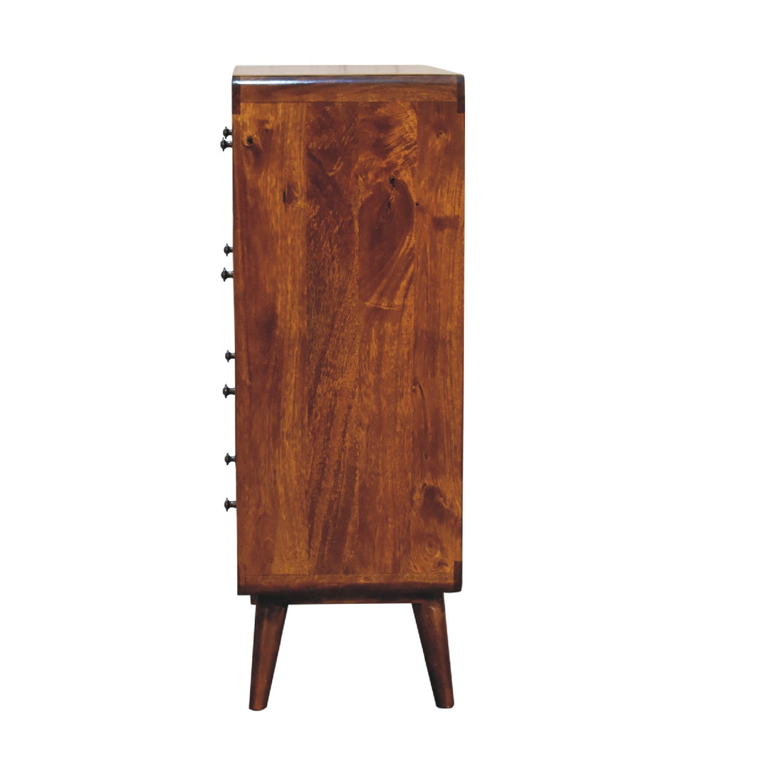 Brown Honeycomb Chestnut Solid Mango Wood Curved 5-Drawer Chest of Drawers