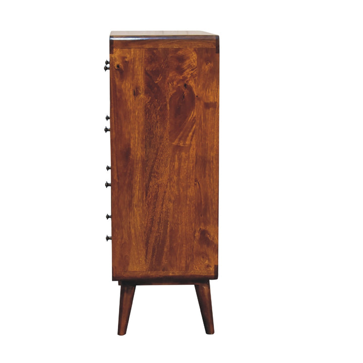 Brown Honeycomb Chestnut Solid Mango Wood Curved 5-Drawer Chest of Drawers