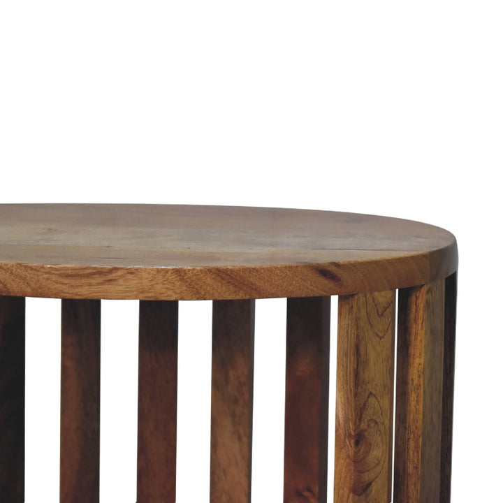 Brown Lacquered Solid Mango Wood Oak-Finish Compact Bedside Table with Drawer & Scandinavian Legs