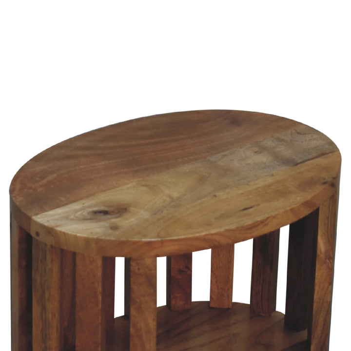 Brown Lacquered Solid Mango Wood Oak-Finish Compact Bedside Table with Drawer & Scandinavian Legs
