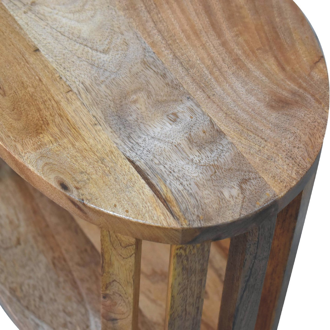 Brown Lacquered Solid Mango Wood Oak-Finish Compact Bedside Table with Drawer & Scandinavian Legs