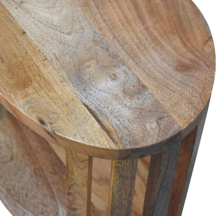 Brown Lacquered Solid Mango Wood Oak-Finish Compact Bedside Table with Drawer & Scandinavian Legs