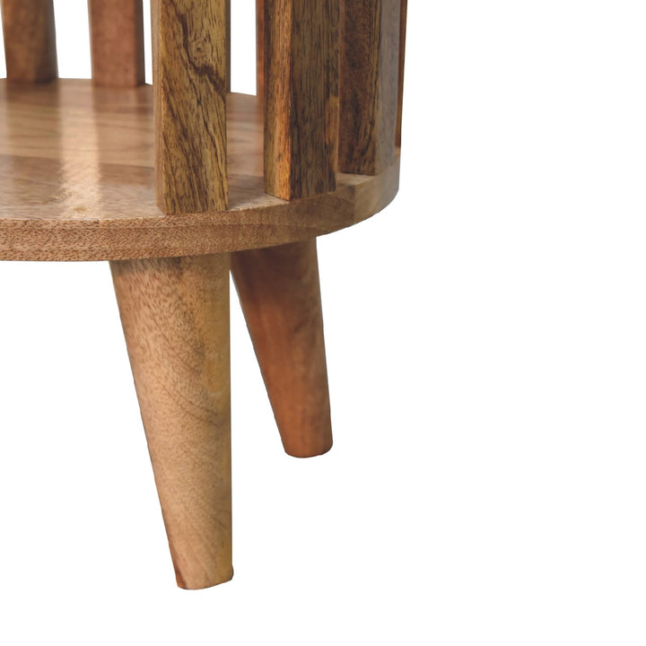 Brown Lacquered Solid Mango Wood Oak-Finish Compact Bedside Table with Drawer & Scandinavian Legs