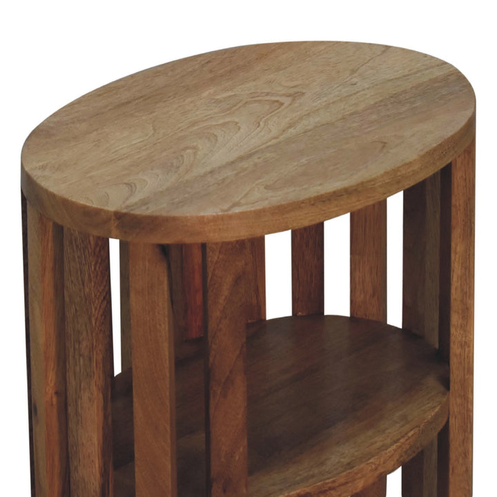 Beige Lacquered Solid Mango Wood Oak-Finish Nightstand with 2 Drawers & Open Compartments