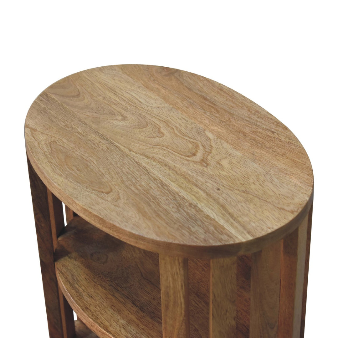 Beige Lacquered Solid Mango Wood Oak-Finish Nightstand with 2 Drawers & Open Compartments