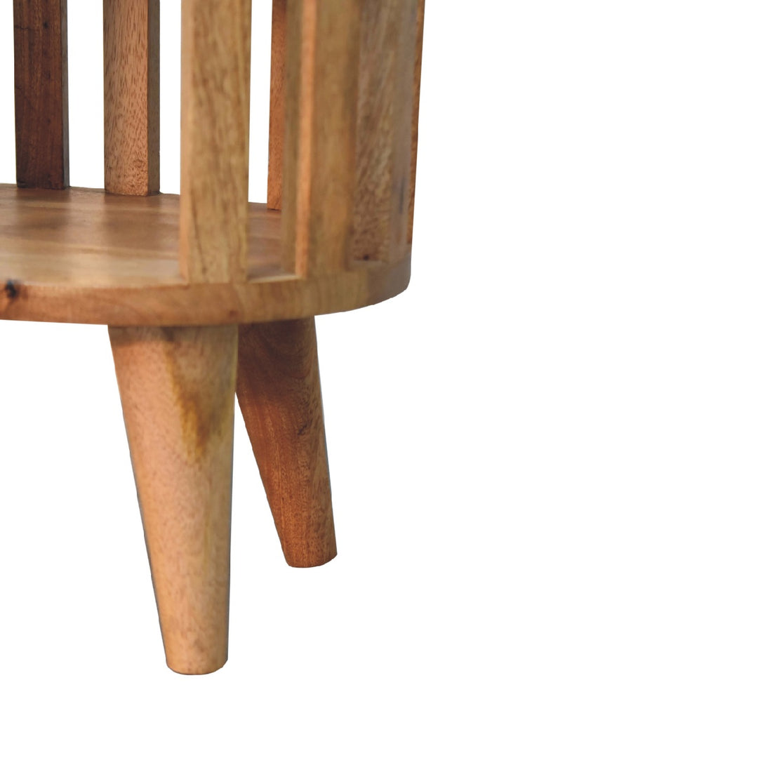 Beige Lacquered Solid Mango Wood Oak-Finish Nightstand with 2 Drawers & Open Compartments