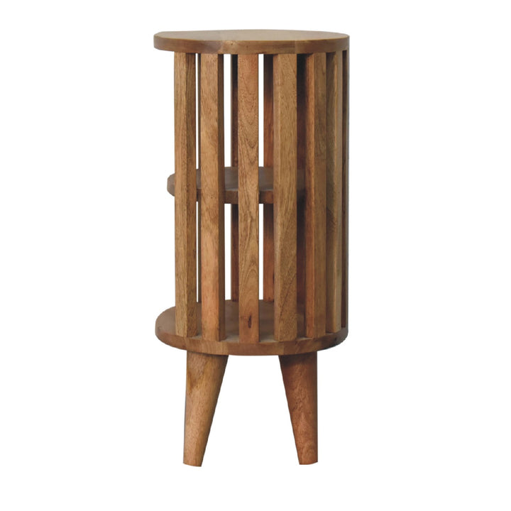 Beige Lacquered Solid Mango Wood Oak-Finish Nightstand with 2 Drawers & Open Compartments
