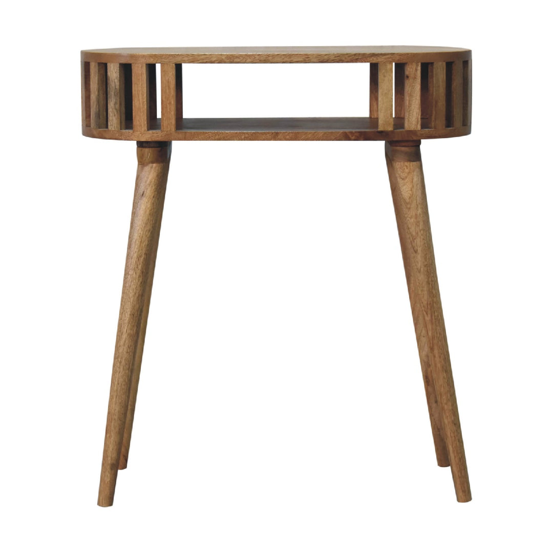 Brown Lacquered Solid Mango Wood Ariella Console with 2 Small Drawers & Scandinavian Legs
