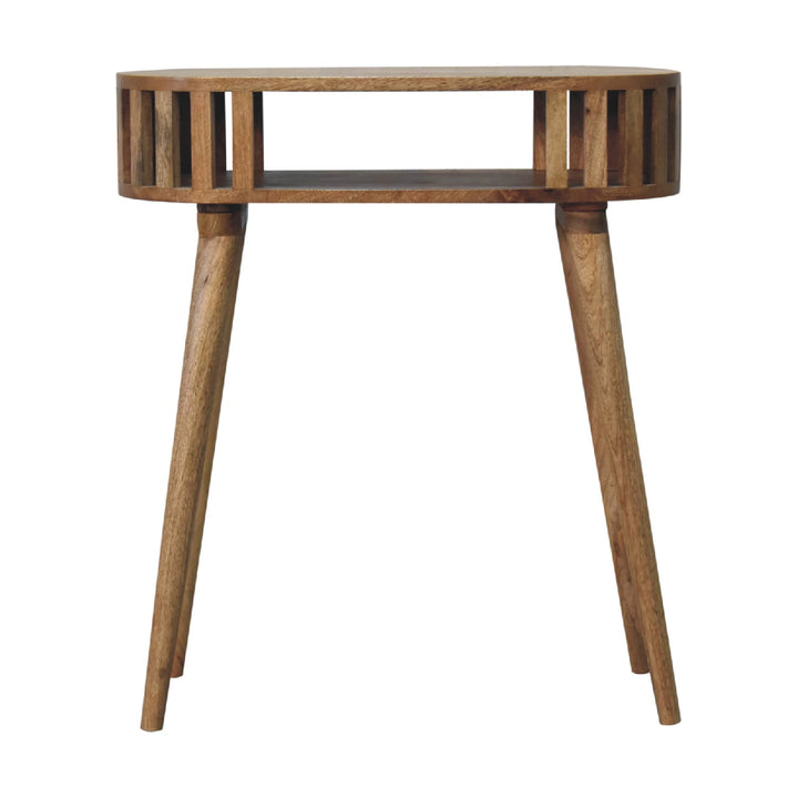 Brown Lacquered Solid Mango Wood Ariella Console with 2 Small Drawers & Scandinavian Legs