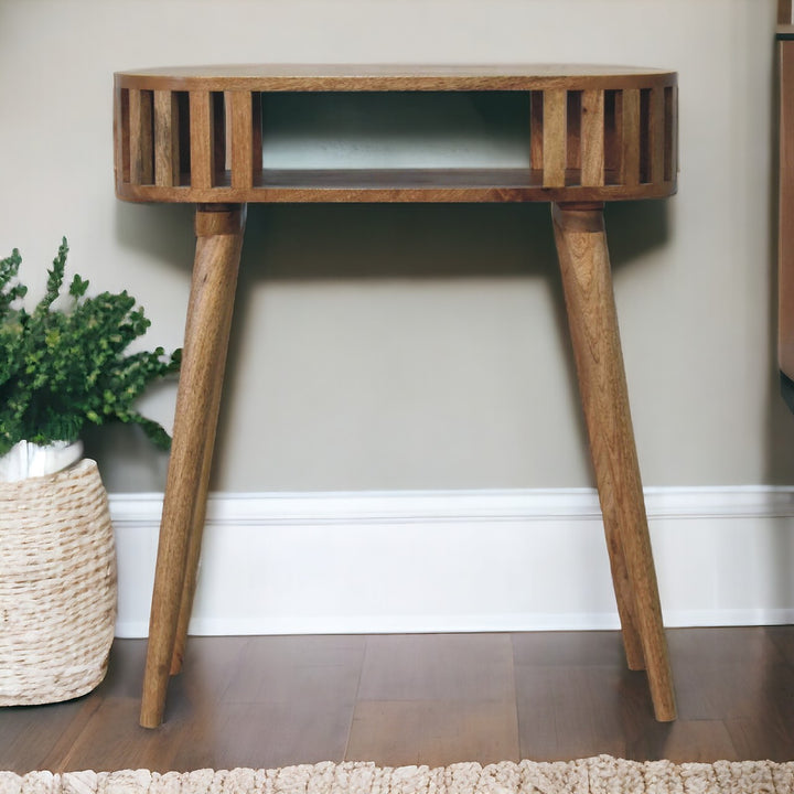 Brown Lacquered Solid Mango Wood Ariella Console with 2 Small Drawers & Scandinavian Legs