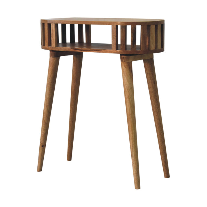 Brown Lacquered Solid Mango Wood Ariella Console with 2 Small Drawers & Scandinavian Legs