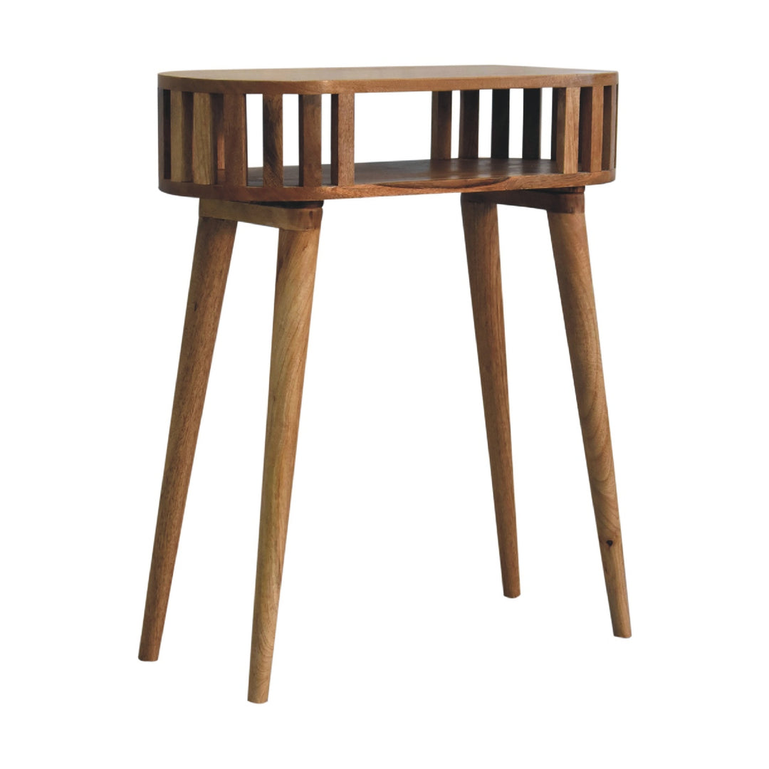 Brown Lacquered Solid Mango Wood Ariella Console with 2 Small Drawers & Scandinavian Legs