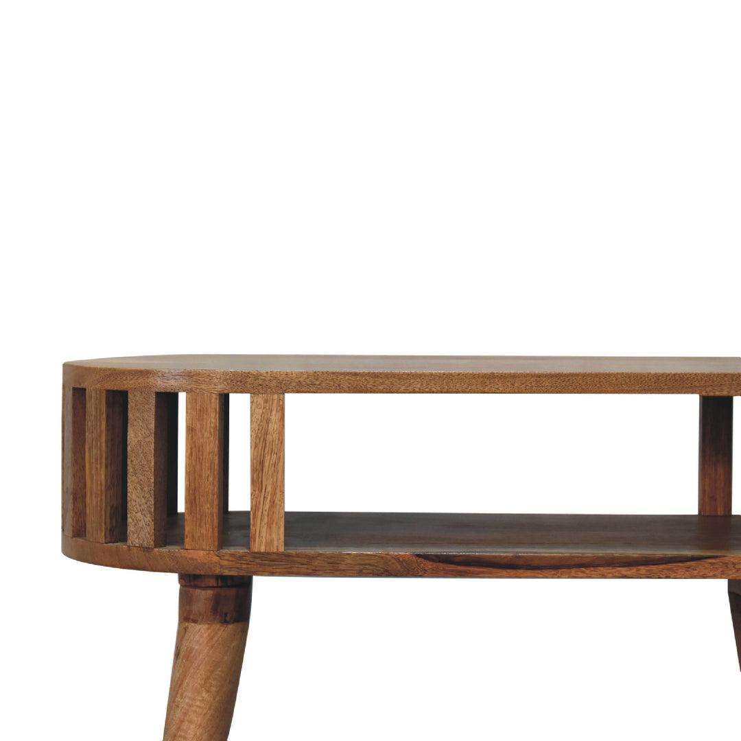 Brown Lacquered Solid Mango Wood Ariella Console with 2 Small Drawers & Scandinavian Legs