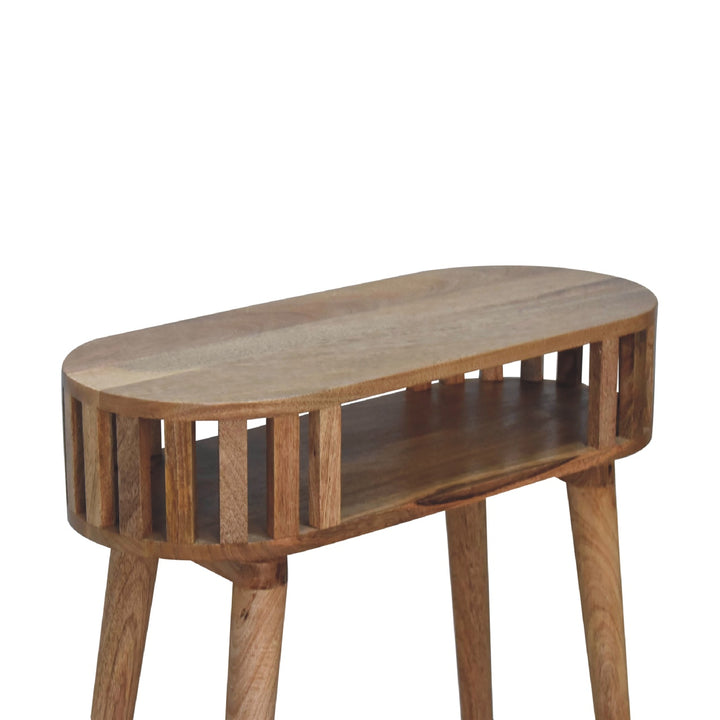 Brown Lacquered Solid Mango Wood Ariella Console with 2 Small Drawers & Scandinavian Legs